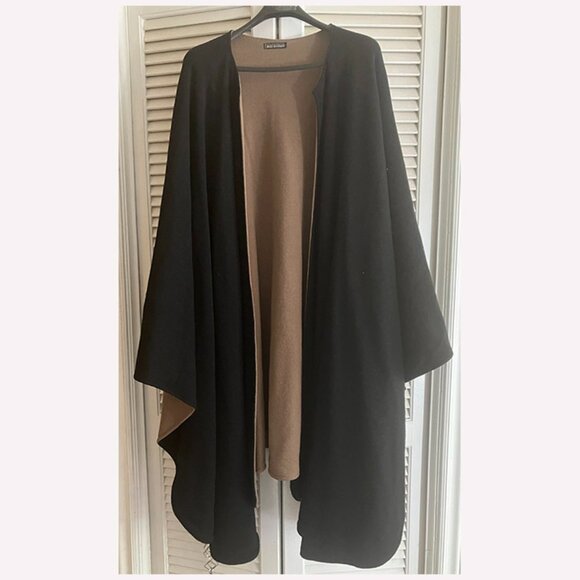 Holt Renfrew VTG 80s Revsble Wool Knit Wrap Italy Black and Camel Note Condition - Picture 1 of 7